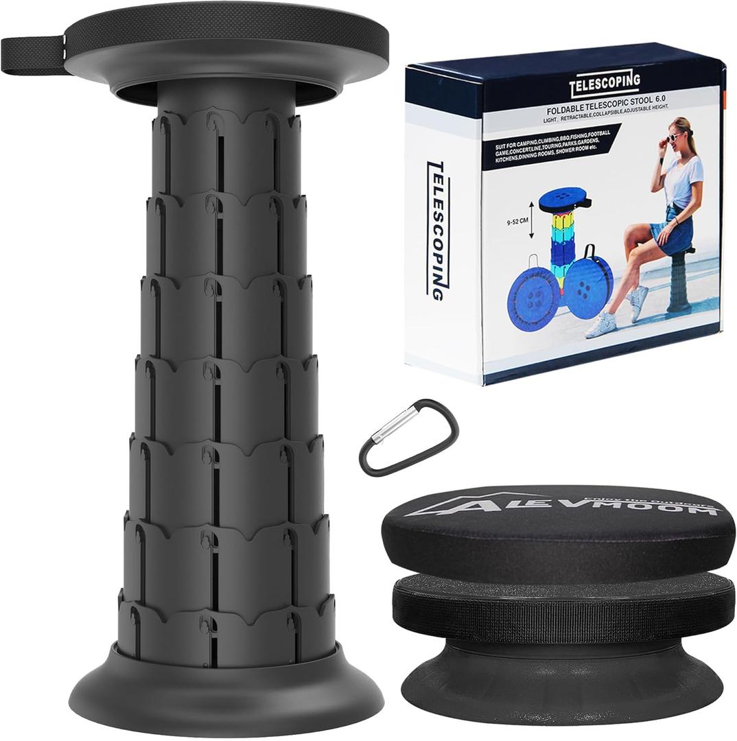 Upgraded XXL Collapsible Stool with Cushion 20.4", 440Lbs Max Weight, Wider & Taller Pop Up Seat, Heavy Duty Portable Retractable Folding Stool or Travel Foot Rest, Gift for Camping & Outdoors (9.8*9.8*20.4 IN, New Black)