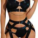 Avidlove Lingerie Set for Women Sexy Strappy Lingerie Underwire Push Up Bra Garter Set Lingerie with Chain. Size L