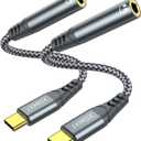 JXMOX USB Type C to 3.5mm Female Headphone Jack Adapter (2-Pack), USB C to Aux Audio Dongle Cable Cord Compatible with iPhone 17 16 15 Pro Max, Samsung Galaxy S25 S24 S23 S22 Ultra, Pixel, iPad Pro (Grey)