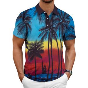 Hawaiian Golf Polo Shirts for Men Hawaiian Polo Shirts Premium Print Golf Top Moisture Wicking Dry Fit Soft Sports Tees (M)
