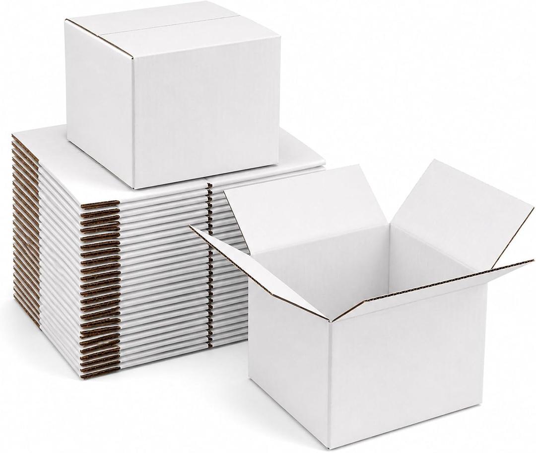 9x9x9 White Shipping Boxes, 25 Pack Easy Assembly, Sturdy ECT 32 Corrugated Cardboard Boxes for Packaging & Mailing, Perfect for Small Business & E-commerce