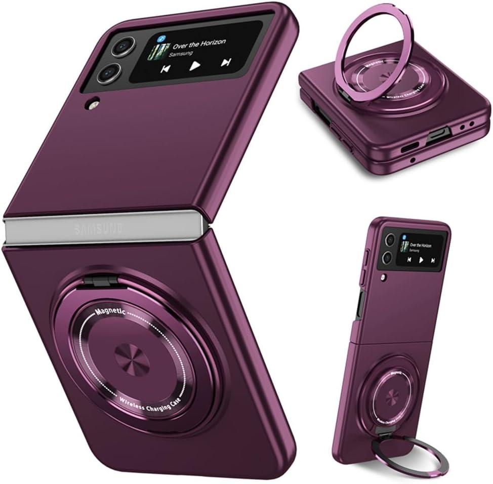 Compatible with Samsung Galaxy Z Flip 4 Case, Magnetic Hinge Protection Shockproof Matte PC with Non-Slip Grip Protective Cover for Samsung Galaxy Z Flip 4 5G (Purple)