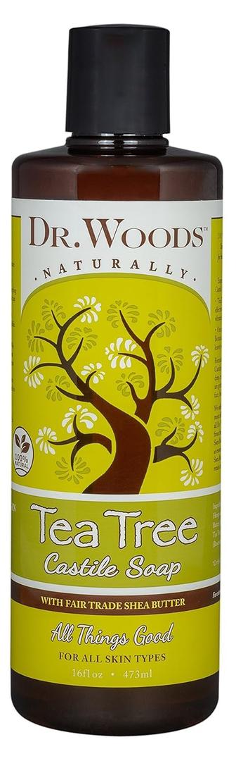 Dr. Woods Tea Tree Liquid Castile Soap - Castile Soap with Pure Tea Tree Oil, Body Wash for Men and Women, Contains Organic Shea Butter, Natural Cleaner for Face, Hands, and Body - 16 Fl Oz
