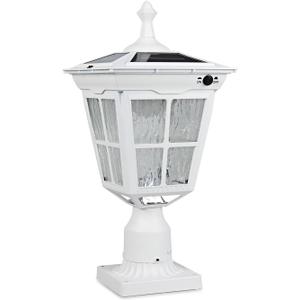 ST4311AQ-W Solar Post Light Outdoor, Dusk to Dawn Bright Classic Post Lamps for Patio Yard Gates Deck Pathway Garden Pole Mount (White, Lamp)
