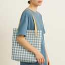 Jeelow Market Street Canvas Tote Bag Handbag Padded Purse with Vegan Leather Handles Floral Or Plaid