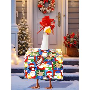 Outus Lighted Christmas Goose Costume Porch Gift Box Goose Outfit with Cute Bow Hat Snowman Santa Claus Elk LED Clothes for 23'' Cement Duck Christmas Lawn Outdoor Garden Yard Patio Decor