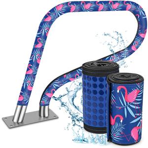 6 Feet Pool Handrail Cover, Zippered Pool Hand Railing Covers | with Non-slip Dot, Anti-Scald Safety Hand Rail Grip Sleeve for Inground Swimming Pools Ladder - Flamingos+Leaves Pattern
