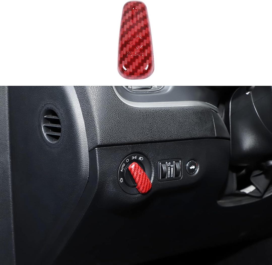 Headlight Control Switch Knob Cover Trim for 2015-2023 Dodge Challenger, for 2010-2023 Dodge Charger, for 2011-2023 Dodge Durango (Red Carbon Fiber)