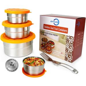 Anas Metal Food Storage Containers with Lids - Stainless Steel, Compact Stackable, Leak Proof, Dishwasher Safe and Microwavable for Lunch, Work, School Travel, Bento Box (4)