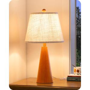 EDISHINE 21.85" Farmhouse Table Lamp, Rustic Bedside Lamp, Water Transfer Rose Wood Grain Metal Base, Beige Linen Shade, Modern Nightstand Light for Living Room, Bedroom, Office, E26 Base