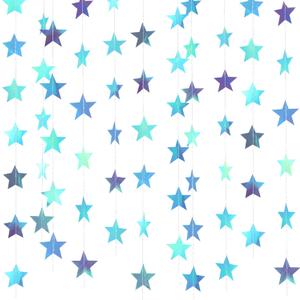 Patelai Glitter Star Garland Banner 2026 Graduation Decor 130 Feet Star Hanging Banner Twinkle Backdrop for Party Birthday Classroom Wedding Supplies(Iridescent Blue)