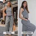 EXLURA Womens Cotton Summer 2 Piece Outfits Striped Halter Tops Matching Wide Leg Pant Sets Lounge Tracksuits Vacation Travel (S)