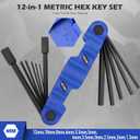 12-Piece Large Folding Hex Key Set Metric (1.5-12mm), Heavy Duty Allen Wrench Set, Portable Tool for Archery, Bike Repair, Furniture, and Basic Home Maintenance (Blue)