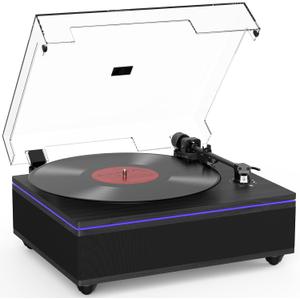 Record Player with Built in Speakers Bluetooth 5.3 Turntable Belt Drive 2-Speed Turntables for Vinyl Records High Fidelity Records Player with Magnetic Cartridge AT-3600L, Cool Light Strip, Black | All-in-one vintage turntable.Belt Drive 2-Speed Turntables with Magnetic Cartridge AT-3600L, Support RCA Output, Black