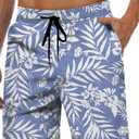 Men's Swim Trunks Hawaiian Bathing Mesh Lining Suit Swimsuits Beach Shorts with Pockets (X-Large, Blue-White Flower)