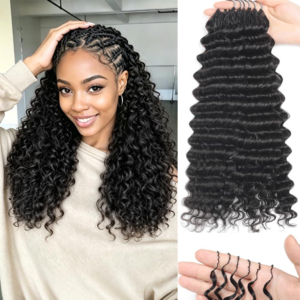 Human Crochet Hair for Black Women 16 Inch 150g Pre Separated 120 Strands Deep Wave Feather Crochet Human Hair Extensions Invisible Feather Crochet Hair Human Hair Crochet Bundles Natural Black