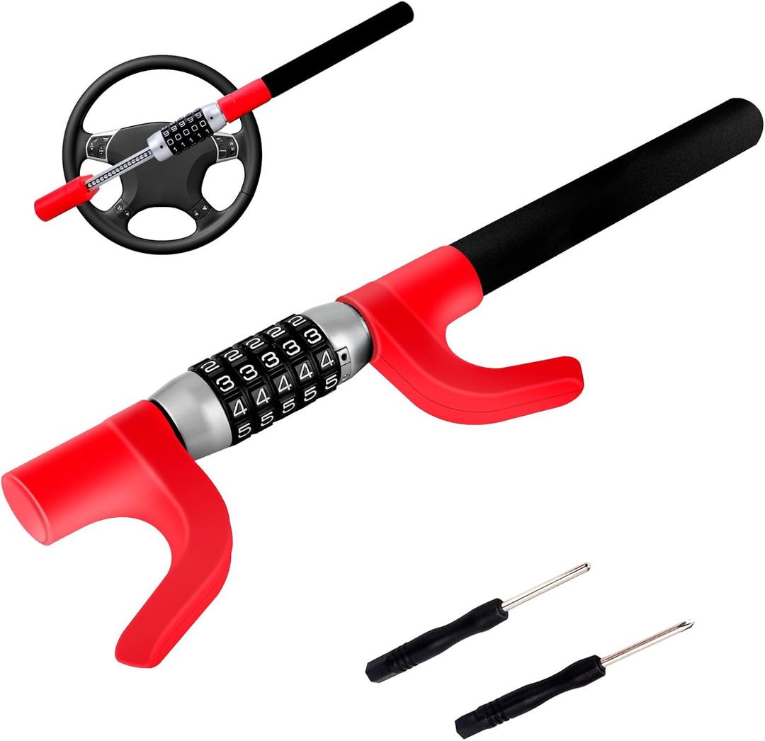 Car Steering Safety Wheel Lock Anti-Theft Device,Multiple Password High-Security Vehicle Lock, Adjustable Heavy-Duty Protective Retractable Universal Steering Lock for Cars, SUVs, Trucks
