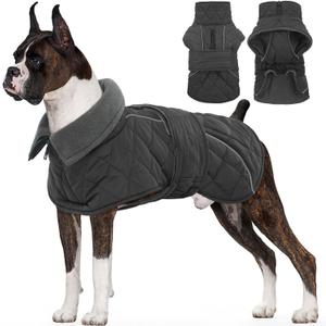 Kuoser Dog Winter Coat Waterproof Dog Snow Jacket, Warm Fleece Lined Pet Turtleneck Snowsuit Puppy Cold Weather Coats with Harness Hole, Adjustable Winter Vest for Medium Large Dogs, Grey, L (Large (Chest: 52 - 62CM / 20.47" - 24.4"))