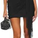 NADIA FRACA Women's Sexy Mesh Strapless Off Shoulder Y2k Bodycon Dress Backless Tube Draped Ruched Mini Dress Size Small