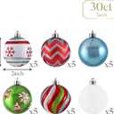 Valery Madelyn Christmas Ornaments Tree Decorations, 30ct Colorful Red Green Blue Shatterproof Christmas Ball Ornaments Set, 2 Inch Rainbow Hanging Ornament Bulk for Xmas Holiday Party Decor