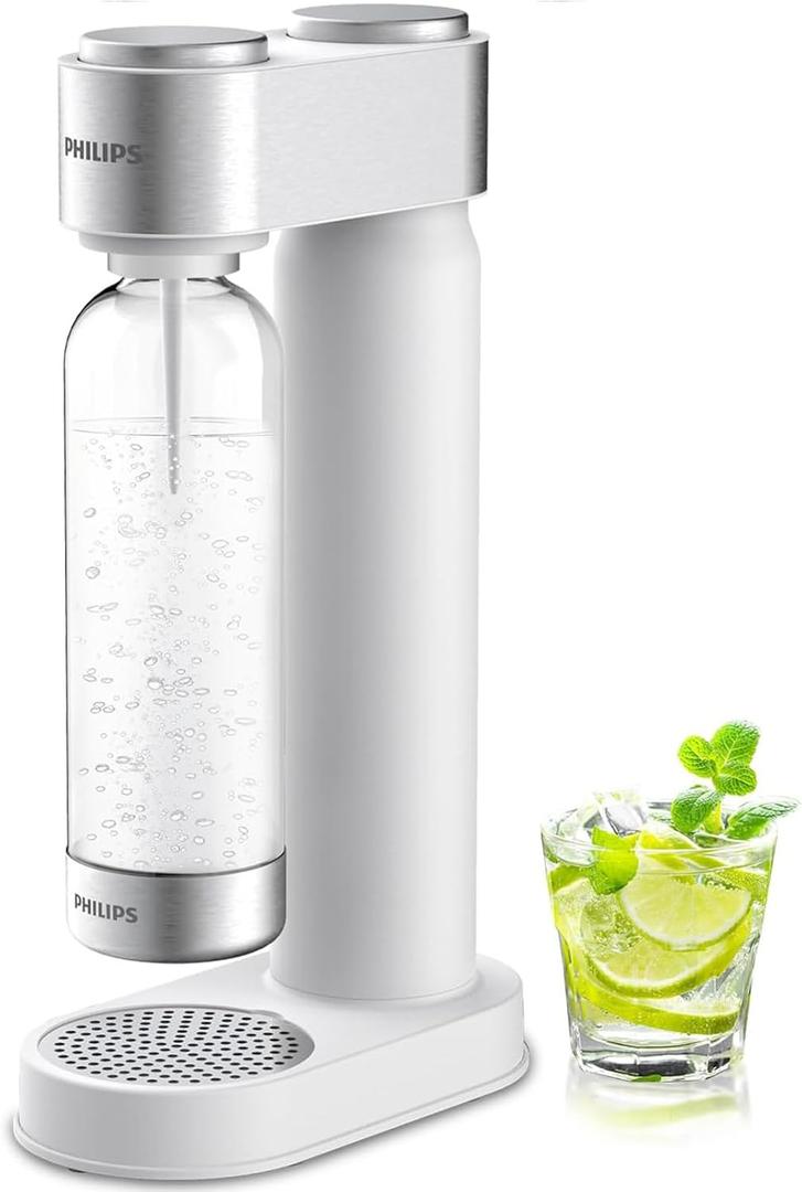 Philips Sparkling Water Maker, Soda Streaming Machine with Quick Twist Bottle, 1L BPA free PET Carbonating Bottle, Soda Maker Compatible with 60L CO2 Carbonator (NOT Included), ADD4902BKOQ/37 (White)