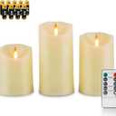 Fanna 3 Ivory Flameless LED Candles with Dynamic Lifelike Flickering Flames for Church and Weddings, Battery Operated Plastic Candles with Timer and Remote, Batteries Included - H 4"/5"/6"