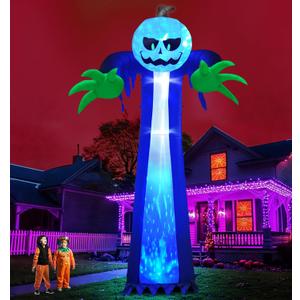 14 Ft Giant Halloween Inflatable Pumpkin Ghost with Rotating Blue Lights Outdoor Decoration Blow Up Pumpkin Ghost Halloween Decor for Yard Garden Lawn Holiday Party