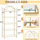 5 Tier Metal Book Shelf for Storage, Gold and Glass Bookshelf, 13"D x 26"W x 66.3"H