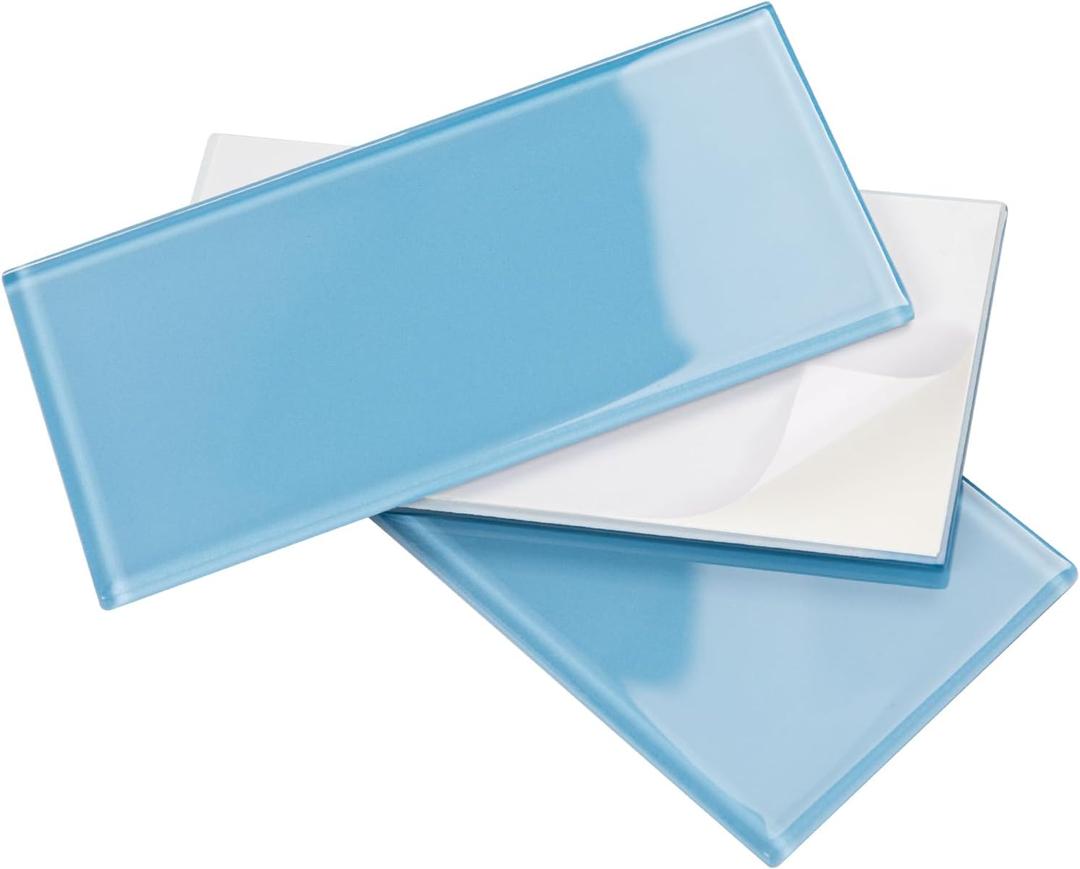 Light Blue Peel and Stick Glass Subway Tiles, 3 x 6 Inch for Kitchen Backsplash Bathroom Wall Pack of 40 Sheets, 5sq.ft (3x6 Inch, Light Blue)