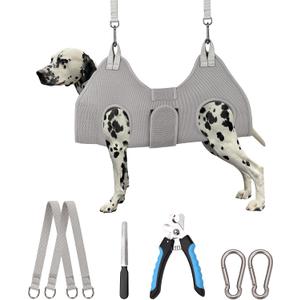 Kkiimatt Dog Grooming Hammock,XX-Large Hammock for Nail Trim, Hanging Harness for Nail Trimming,Dog Sling Restraint Holder for Pet Grooming Suspension Hanger with Thick Fabric Neck Support XXL (120 LB Max) Silver Grey 16-27in