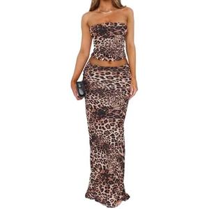 Goafuliy 2 Piece Skirt Sets for Women Summer, Floral Sleeveless Tube Top Bodycon Maxi Skirts Y2k Vacation Going Out Outfits, L