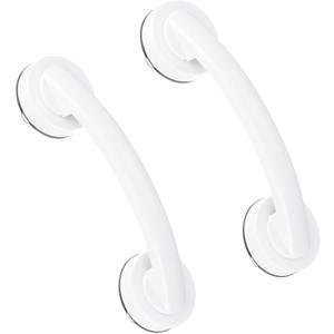 uxcell 2pcs Grab Bars for Bathtubs and Showers, 7.6" Mirror Glass Door and Window Handles Powerful Shower Suction Cup Anti-Slip Safety Bars for Senior Shower Chairs White