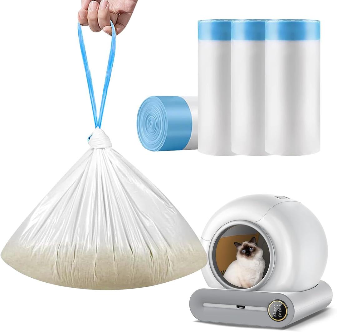 Self-Cleaning Litter Box, Drawstring Litter Box Liners, 60 Count Waste Drawer Liners Bags Replacement Compatible with Self-Cleaning Litter Box Robot Cat Litter Waste Receptacles Bags