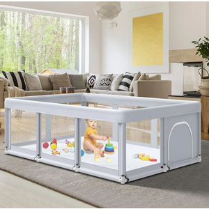 74" ×50" Large Baby Playpen, Baby Playard for Babies and Toddlers, Play Fence Play Pens for Indoor & Outdoor, Sturdy Safety Play Yard with Soft Breathable Mesh, Anti-Fall, Grey