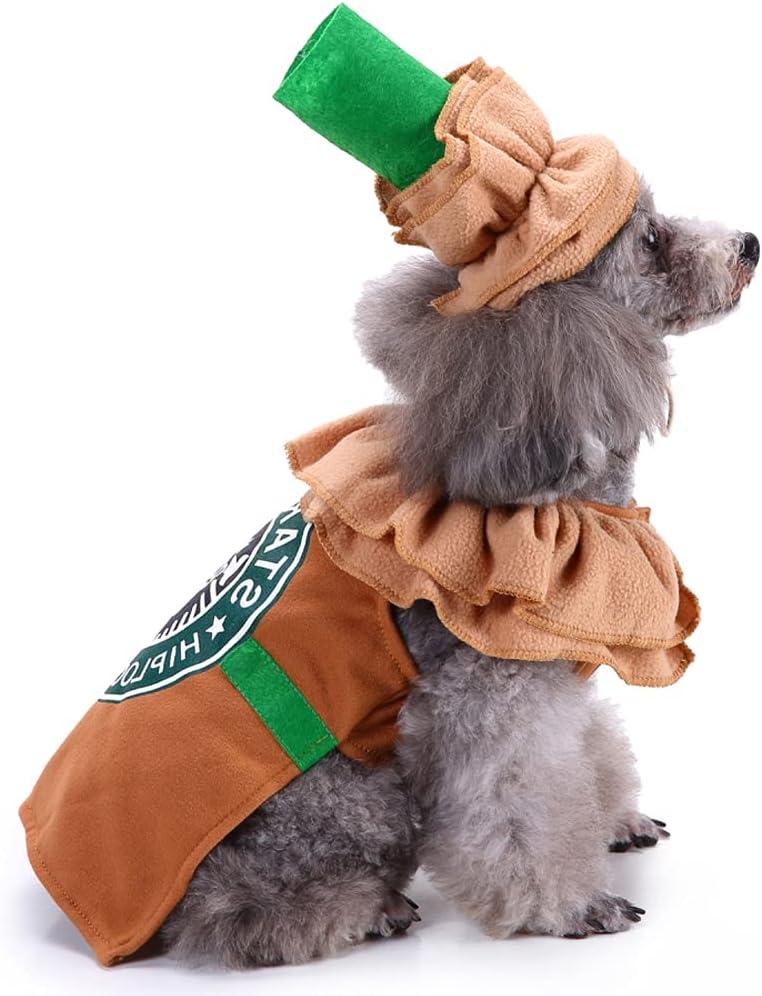 Latte Dog Costume - Halloween Funny Iced Coffee Dog Costume, Puppy Latte Mocha Fancy Dress Up, Winter Warm Cosplay Outfits for Small Medium Dogs, Adorable 4 Legs Latte Hooded Coat Pajama (L: Neck 20.87", Chest 20.47", Weight 11-14 Lb.)
