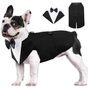 AOFITEE Dog Tuxedo Formal Dog Suit and Bandana Set, Gentle Dogs Wedding Party Suit Bow Tie Shirt, Tuxedo for Small Dogs Costume Outfit with Detachable Bowtie Collar for Christmas Halloween Dress Up (Black)