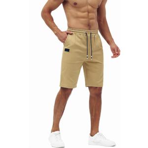 MGBOYGYM Men's Casual Shorts - Cotton Drawstring Summer Beach Stretch Twill Chino Golf Shorts (Medium, Khaki)