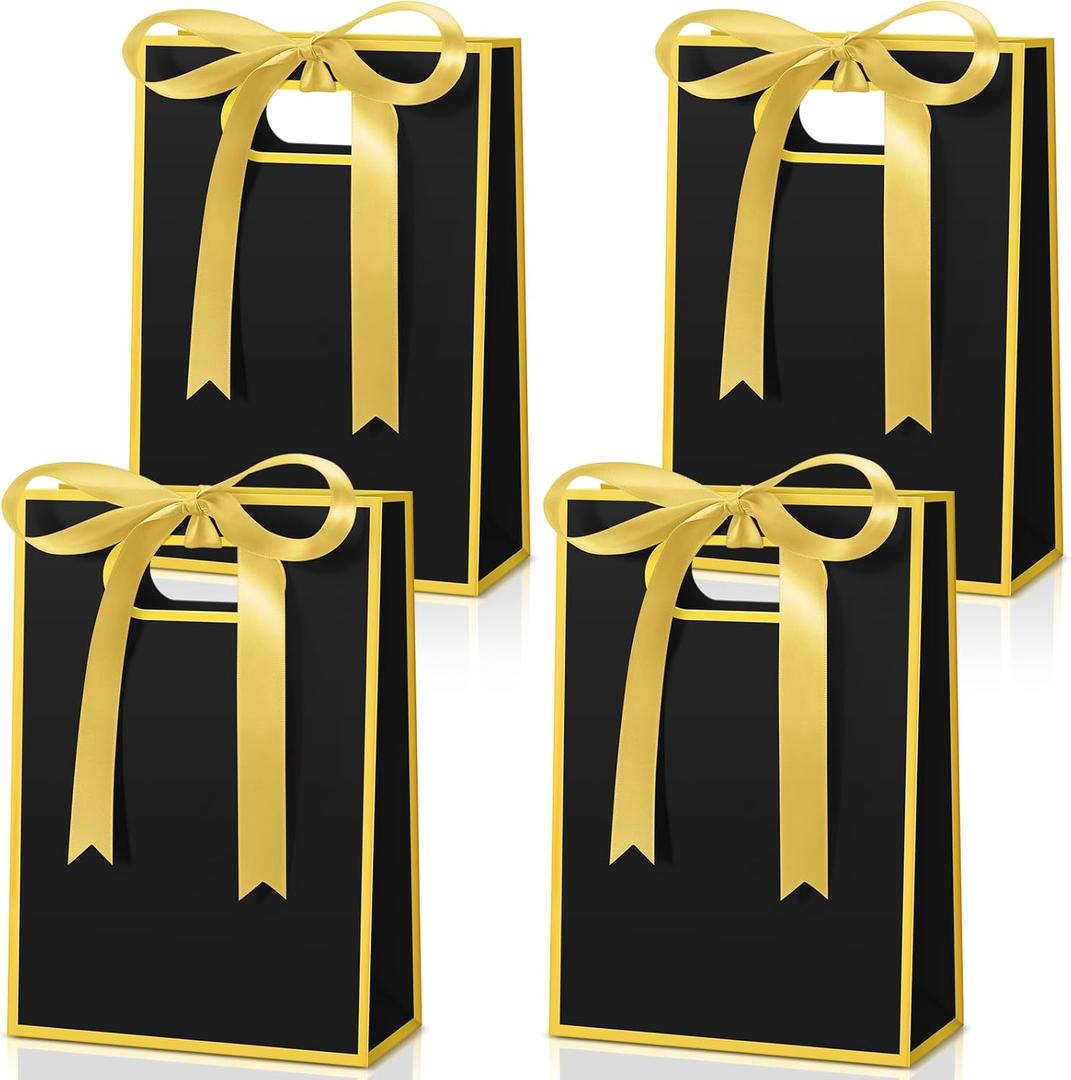 Kolldenn 30 Pcs Thank You Gift Bags with Handles 10.2 x 7.1 x 3.2 Inch Elegant Party Favor Bags with Ribbon Bow for Wedding Bridal Birthday Bridesmaid Holiday Party Supplies(Black)