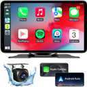 Wireless Apple Carplay Screen for Car, 7" HD Portable Car Stereo Touch Screen with Apple CarPlay & Android Auto with Backup Camera/Mirror Link/Siri/Bluetooth/Voice Control/Navigation/AUX for All Cars