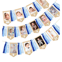 pinkblume 1st Birthday Burlap Photo Banner Garland Handmade Felt from Newborn to 12 Months with Gradient Blue Ribbon for Monthly Milestones Baby Boy First Birthday Party Decorations Supplies
