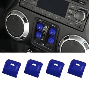 4PCS Upgraded Window Switch Button Cover Compatible with 2012-2017 Jeep Wrangler JK JKU (Blue)