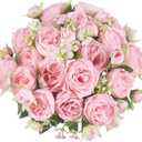 Mkono Peonies Artificial Flowers, Small Silk Flowers for Home Decor Indoor Fake Bouquet Faux Floral Arrangements Dining Table Centerpieces for Kitchen Bridal Wedding Party Decor Pink