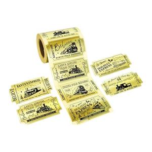 Ceiba Tree Christmas Stickers Pole Golden Ticket Stickers Roll for Kids 200Pcs Gold Foil Adhesive Stamp Vacation Labels for Holiday School Reward Party Favor Decorations