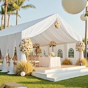40ftx40ft White Ceiling Curtain for Wedding Parties – 8 Panels Wrinkle-Free 40 FT Long Tent Draping Curtains for Wedding, Birthday & Theme Parties, 40ft Height with Rod Pocket