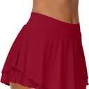 UrKeuf Women's Athletic Tennis Skirts with Pockets 13in Ruffle Golf Running Workout Ice Silk Flowy Skorts with Sports Shorts (Red, M)