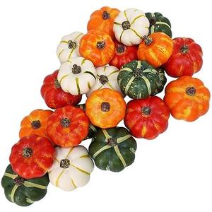 Winlyn 24 Pcs Assorted Small Rustic Harvest Artificial Pumpkins Baby Boo Mini Pumpkins Faux Foam Pumpkins in Orange Cream Green for Fall Halloween Thanksgiving Table Centerpiece Bowl Vase Fillers