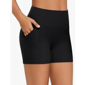 Women's Swim Shorts High Waisted Bathing Suit Bottoms Swimsuit Board Shorts with Pocteks Tankini Boy Shorts with Liner L