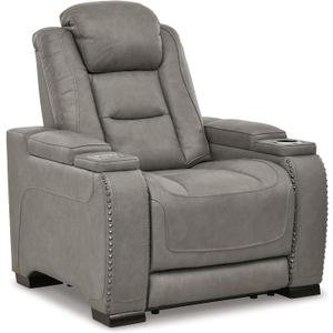 Signature Design by Ashley The Man-Den Leather Power Recliner with Adjustable Headrest & Wireless Charging, Gray