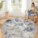 8ft Washable Round Rug - 8x8 Area Rugs Modern Abstract Rugs for Living Room Non-Slip Low Pile Soft Machine Washable Carpet for Bedroom, Living Room, Dining Room, Nursery, Farmhouse (8'x8' Beige Blue)