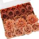 Ling's Moment Artificial Flowers Fake Silk Dahlia Faux Foam Roses Combo for DIY Wedding Bouquets Centerpieces Arrangements Bridal Shower Party Home Decorations, Amber & Terracotta, 23pcs